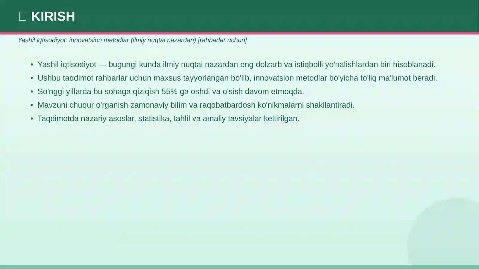 Yashil Iqtisodiyot: Innovatsion Metodlar (Ilmiy Nuqtai Nazardan) [Rahbarlar Uchun] 3