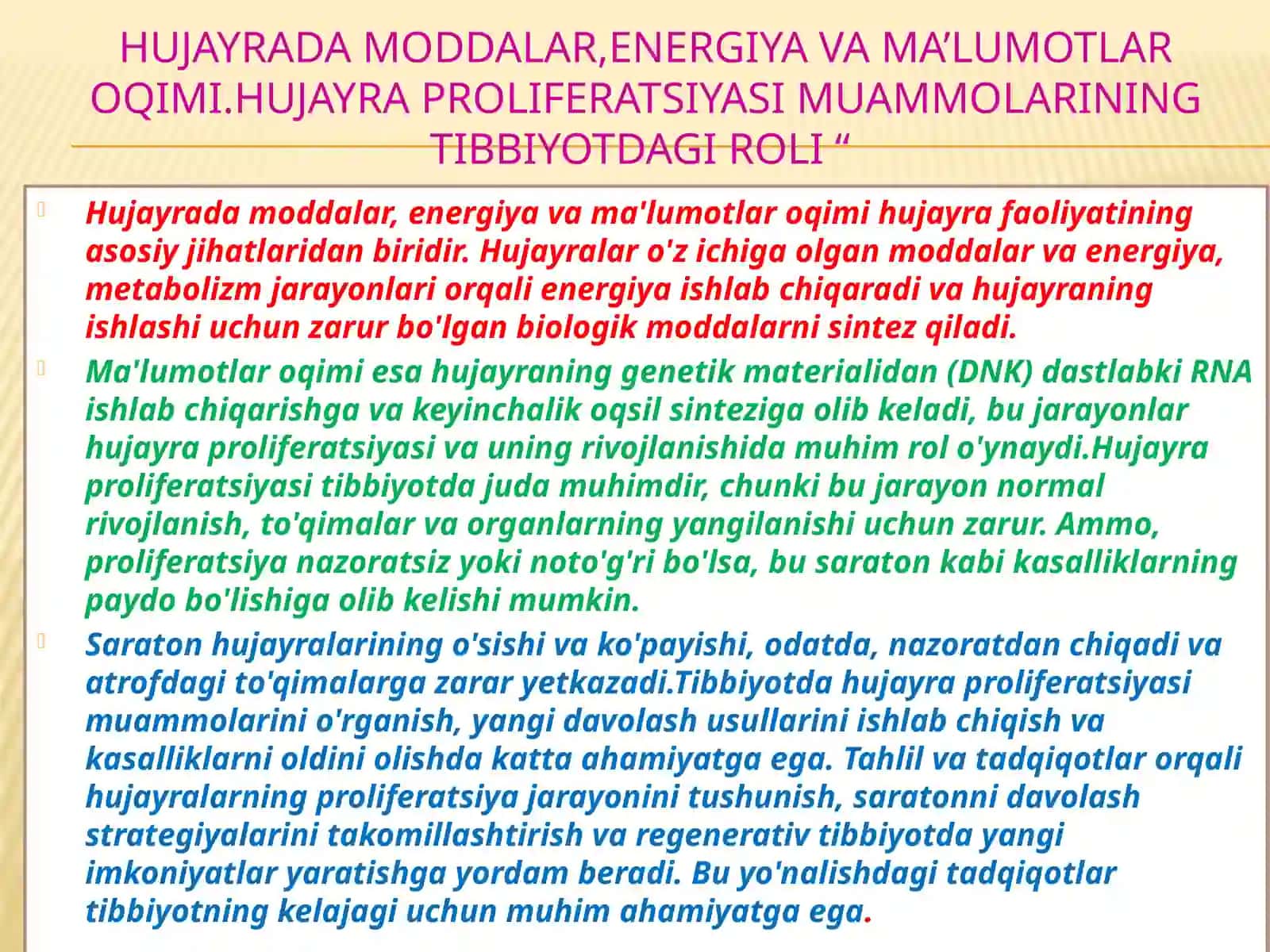 Hujayradamoddalar, energiya va ma’lumotlar oqimi 3