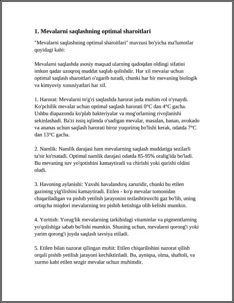 OZIQ OVQAT XOMASHYOSI: MEVALARNI SAQLASH VA SIFATIGA QO'YILADIGAN TALABLAR 3