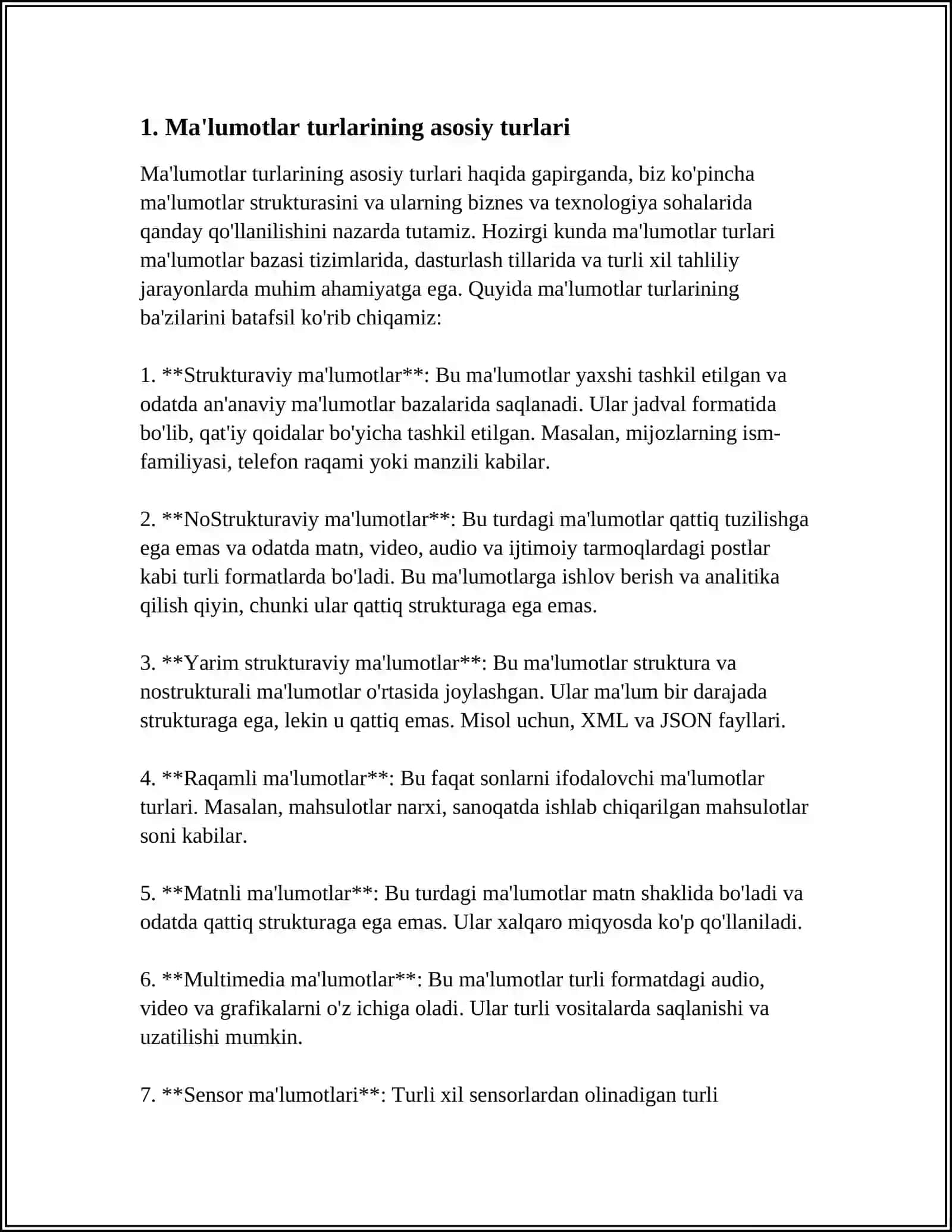 MA'LUMOTLARNING SOZLANGAN TURLARI, MASSIVLAR, VEKTORLAR, YOZUVLAR, TOʻPLAMLAR VA KOʻRSATKICHLI TURLAR 3