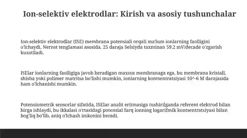 Ion-selektiv elektrodlar va ularning amaliy qollanishi 3