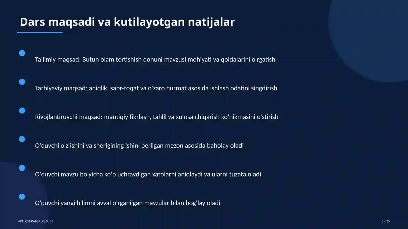 Butun olam tortishish qonuni (9-sinf) 3