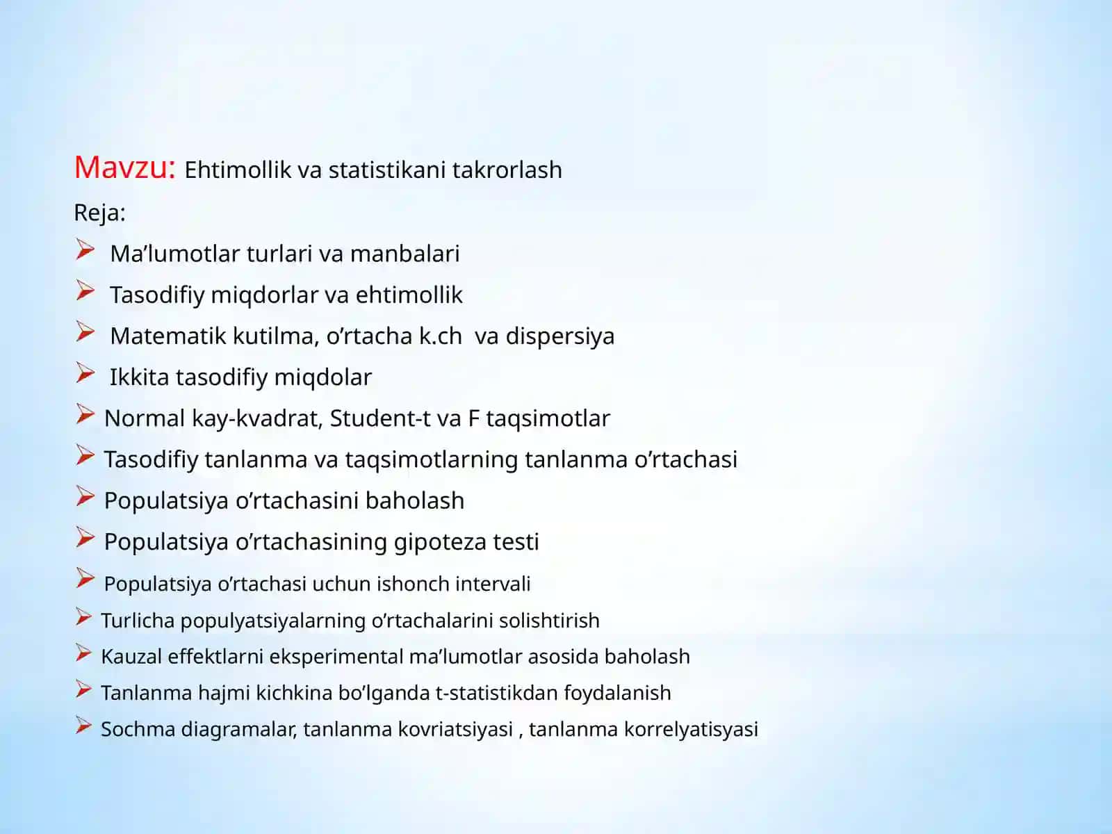 Ehtimollik va statistika ni takrorlash 3