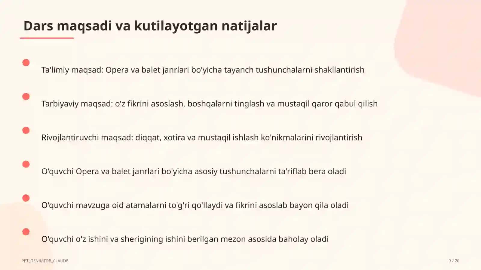 Opera va balet janrlariga oid dars 3