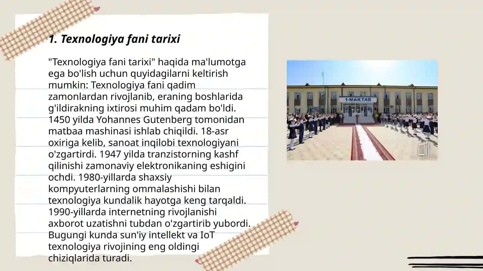 Texnologiya fanining maktab õquv rejadagi õrni 3