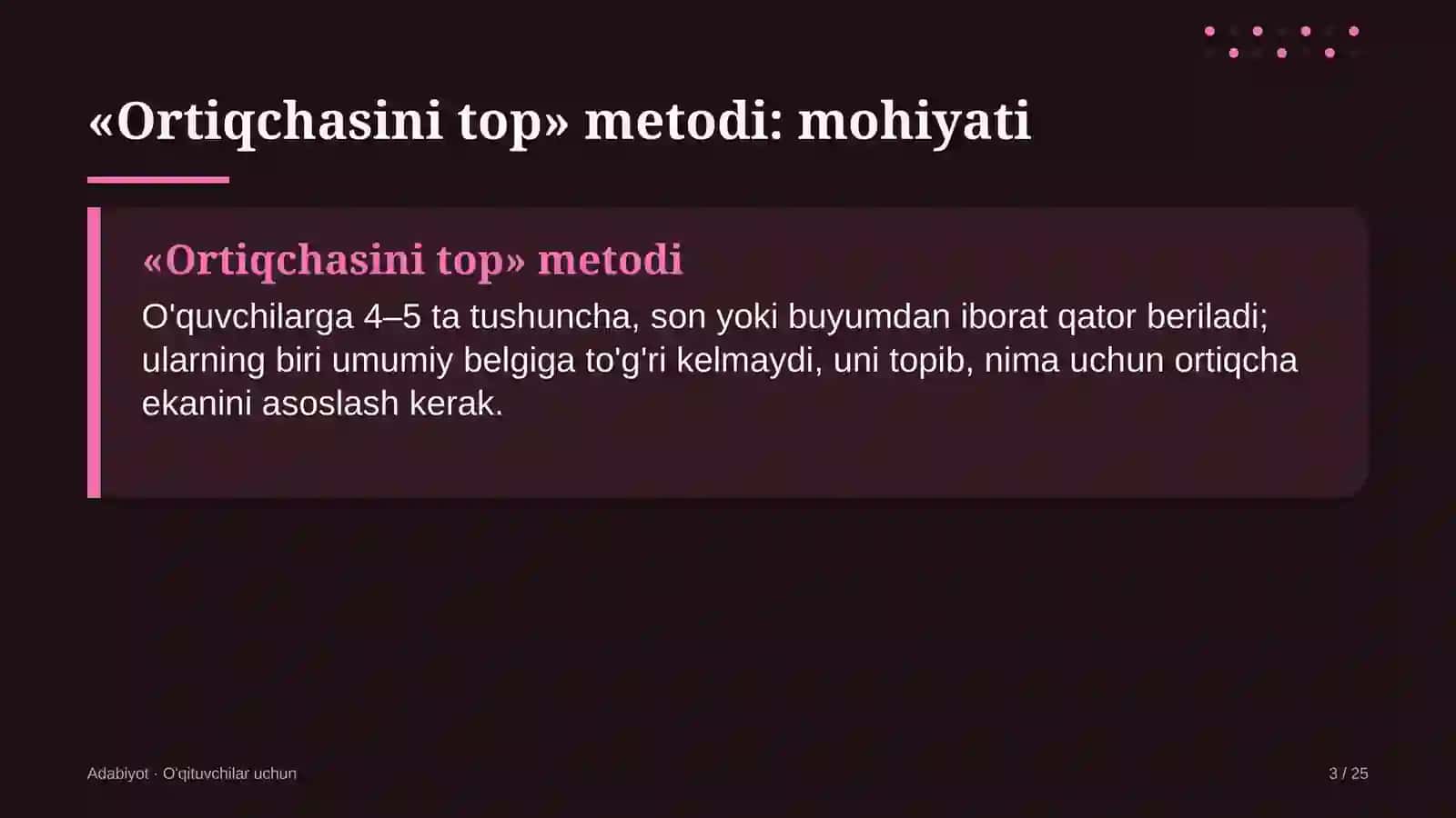 adabiyot darslarida ortiqchasini top metodidan foydalanish 5790 3