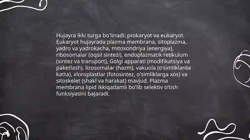 11 mavzu Hujayrani tuzilishi organlar sistemasi oziqlanishi, rivojlanishi va ko'payishi 3