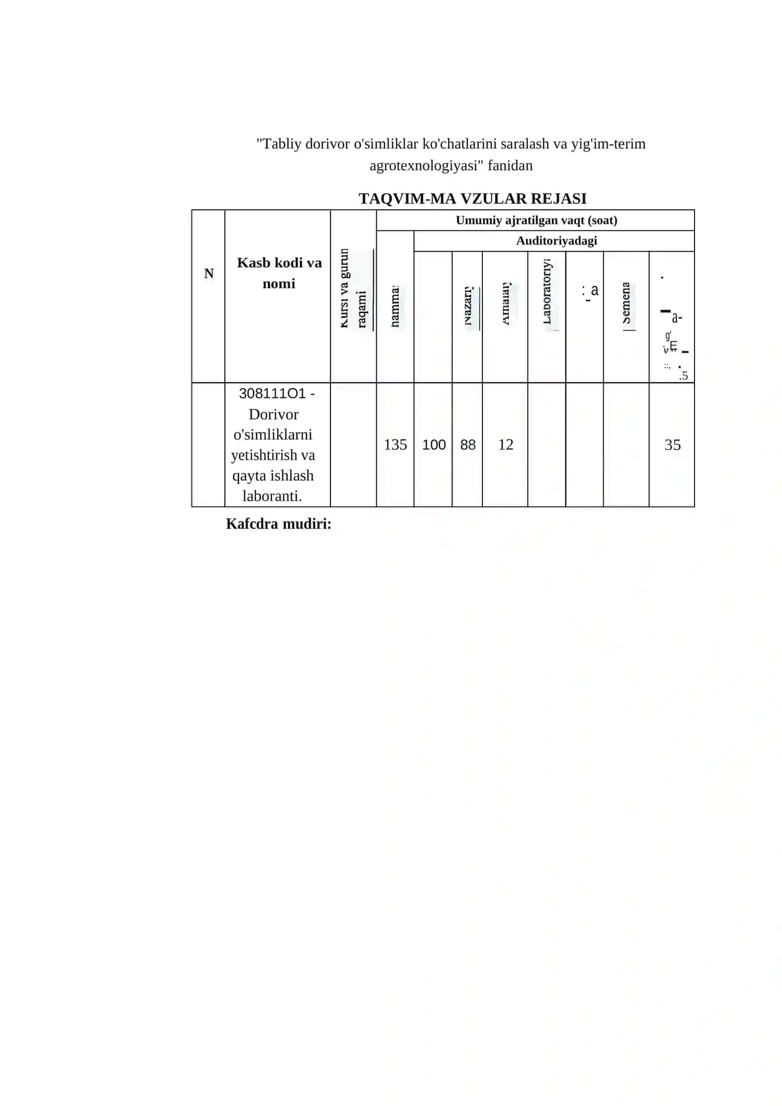 Tabiiy dorivor o'simliklar ko'chatlarini saralash va yig'im-terim agrotexnologiyasi fanidan O'QITISH МATERIALLARI 3