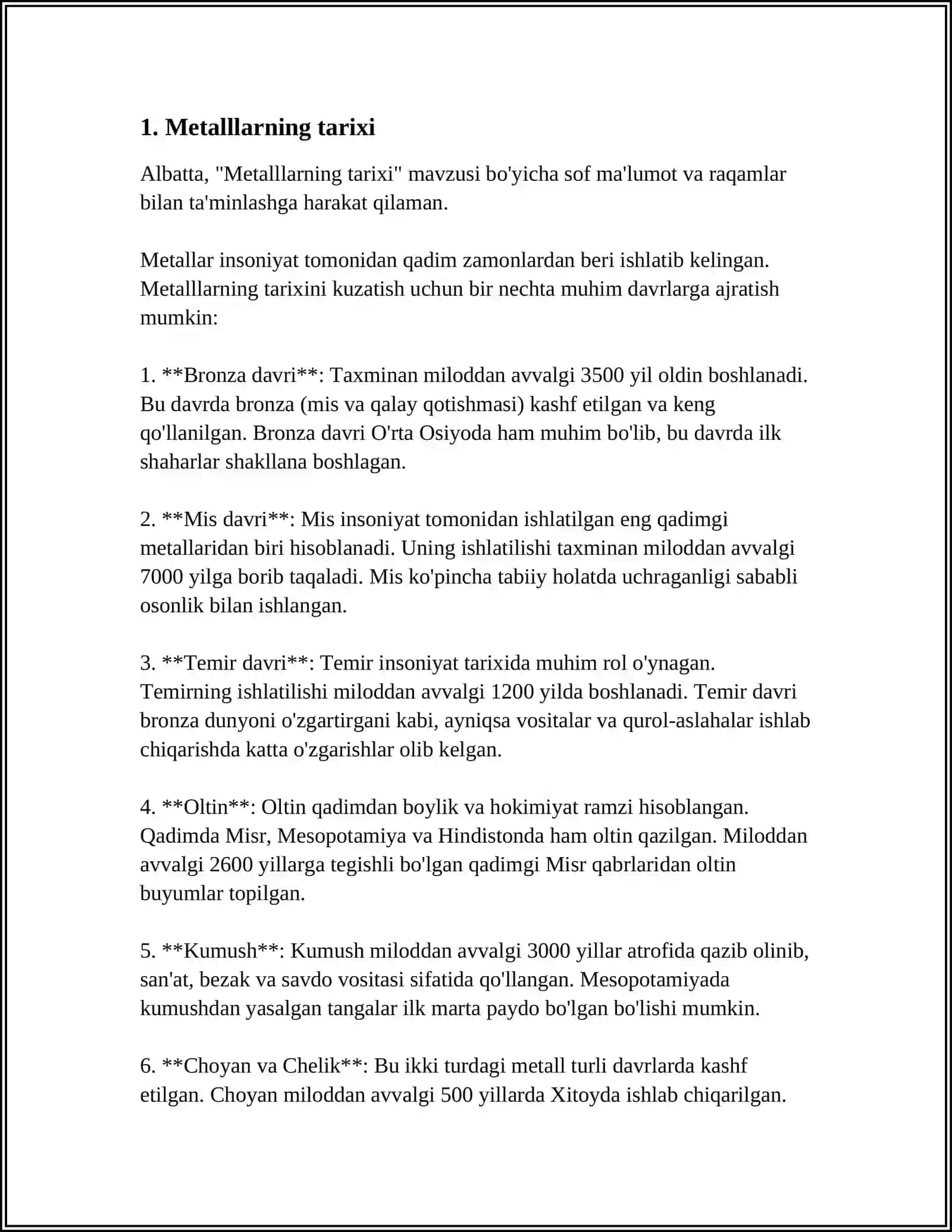 METALLMASLAR MAVZUSIDA REFERAT 3