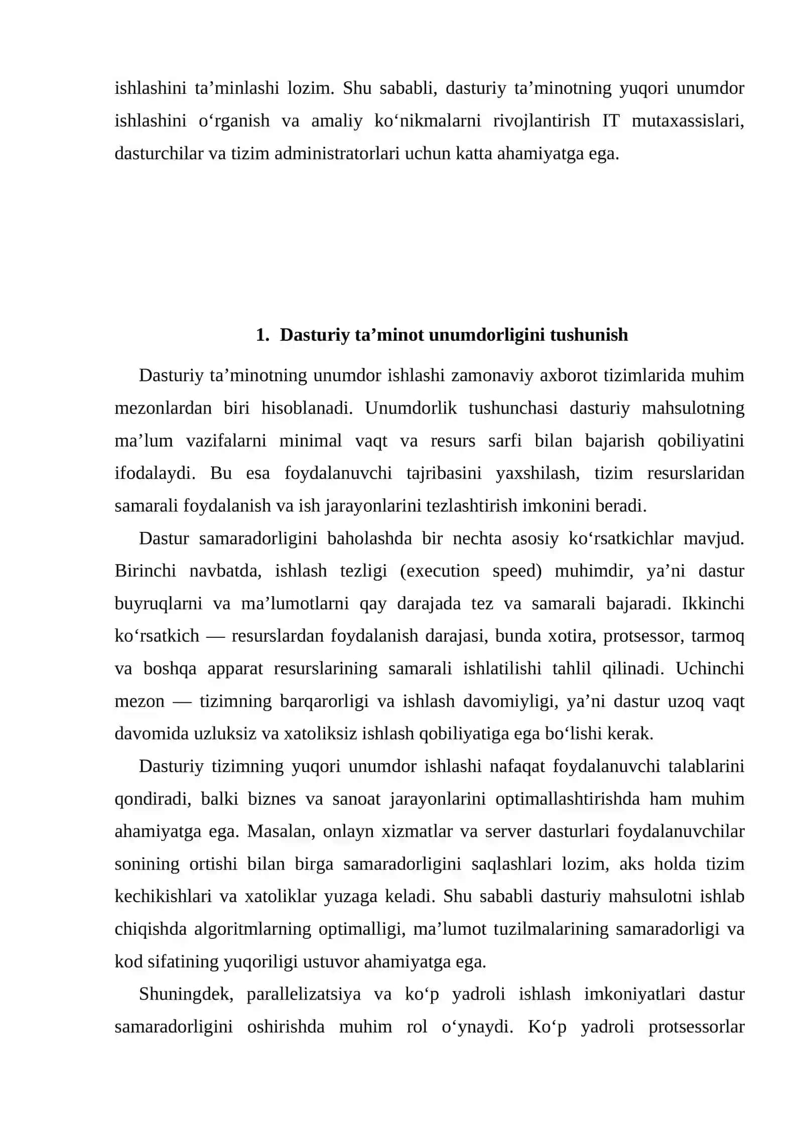Dasturning unumdor ishlashi uchun qo‘yiladigan shartlar va yuqori unumdorlik. 3