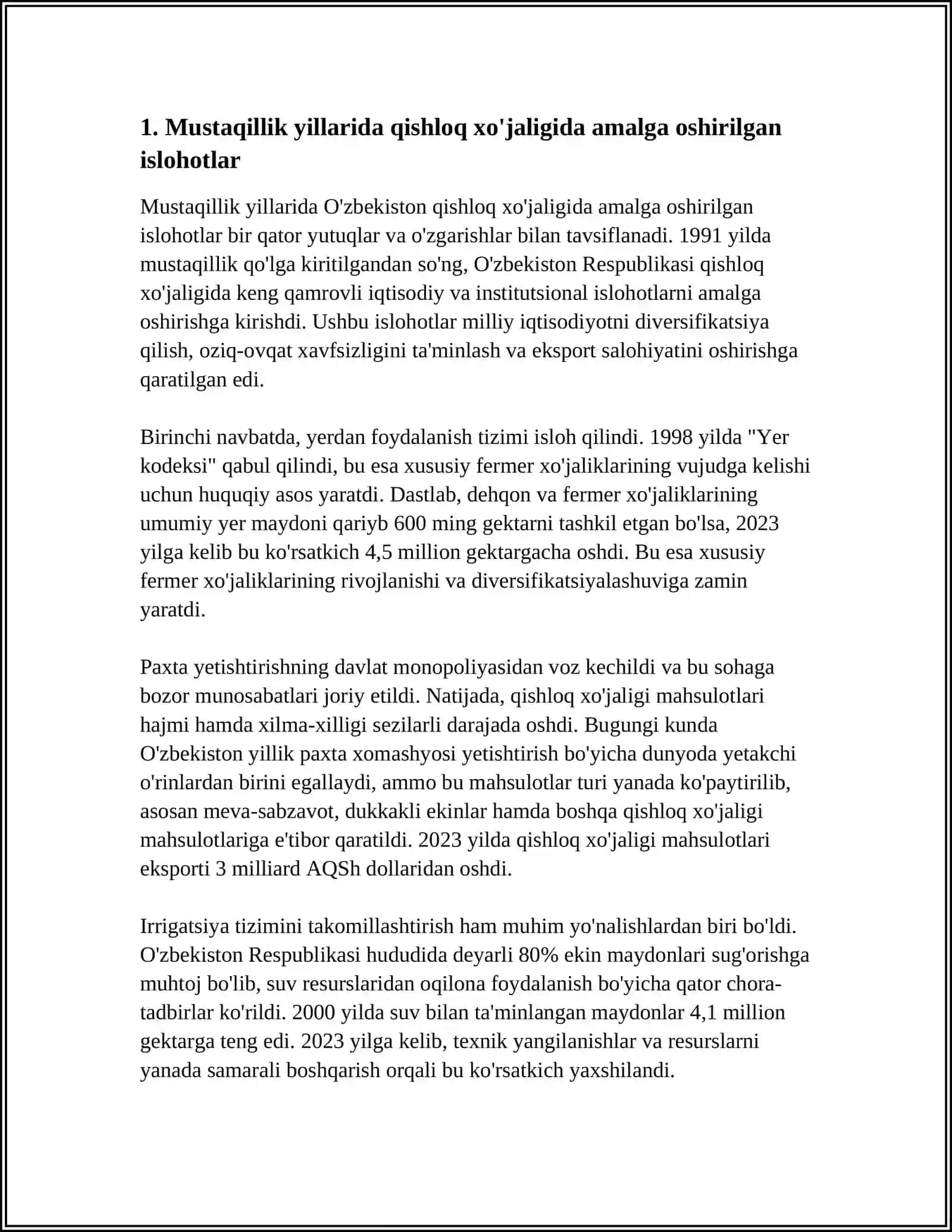 MUSTAQILLIK YILLARIDA QISHLOQ XOJALIGI VA SANOAT SOHASIDAGI OʻZGARISHLAR 3