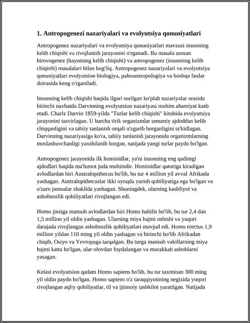 Antropogenezi nazariyalari va evolyutsiya qonuniyatlari 3