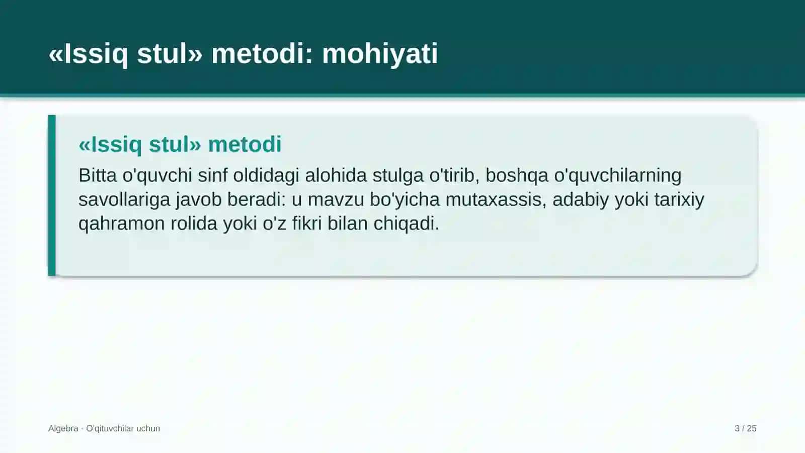 algebra darslarida issiq stul metodidan foydalanish 5608 3