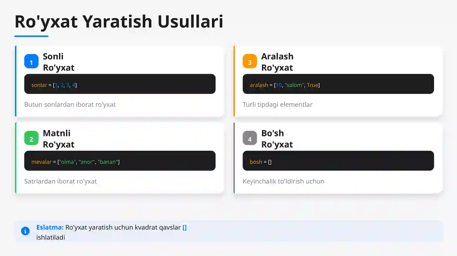 Pythonda Ro'yxatlar bilan ishlash 3