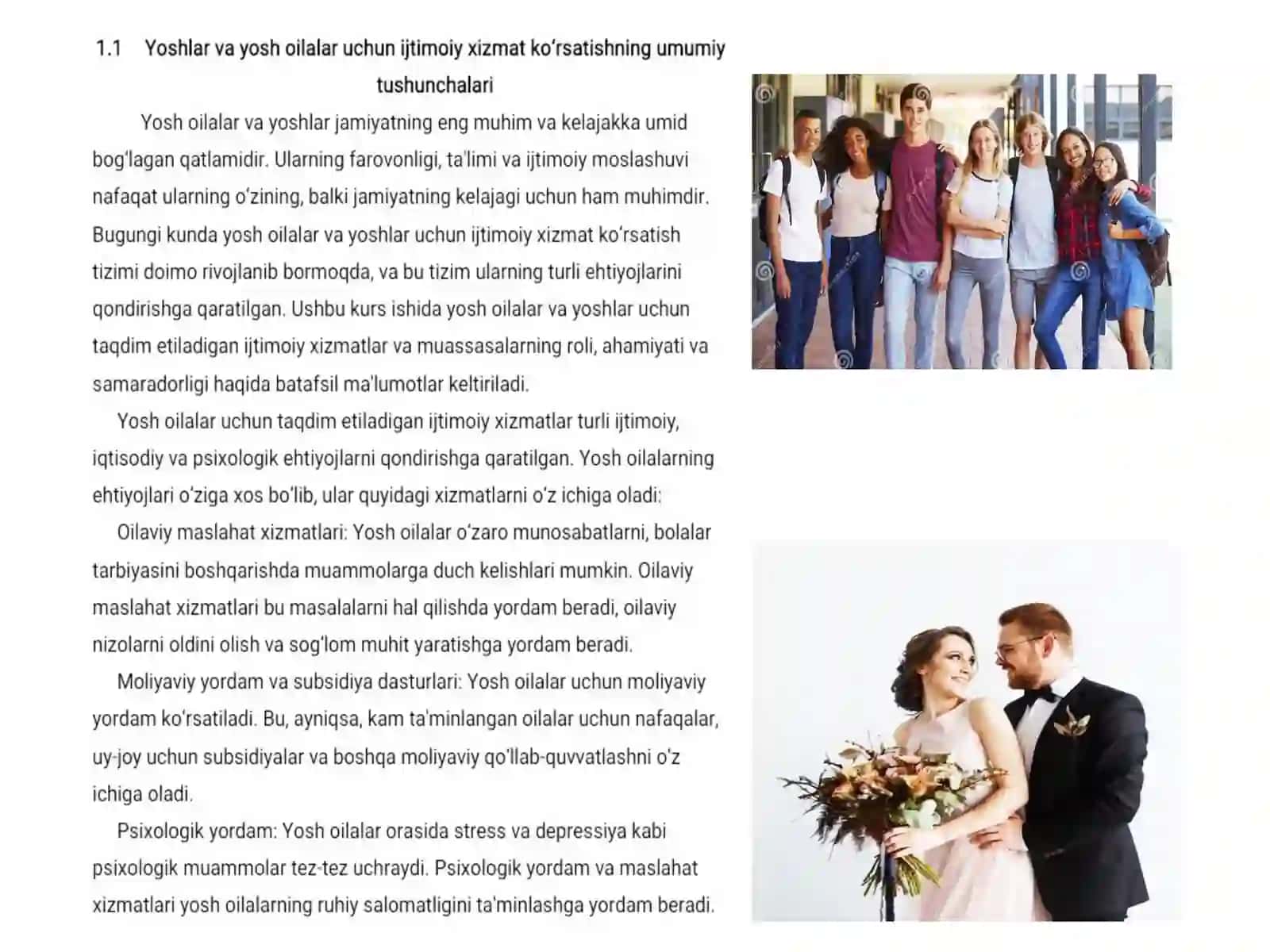 Yosh oilalar va yoshlar uchun ijtimoiy xizmat ko'rsatish muassasalari faoliyatining hususiyatlari 3