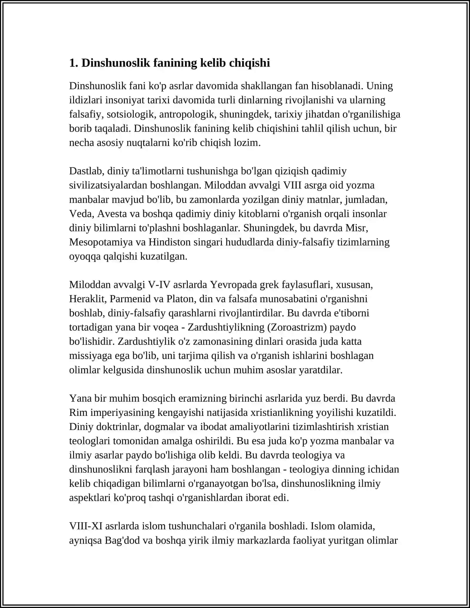 DINSHUNOSLIK FAN SIFATIDA SHAKLLANISHI,PREDMETI, FUNKSIYALARI,KATEGORIYALARI 3