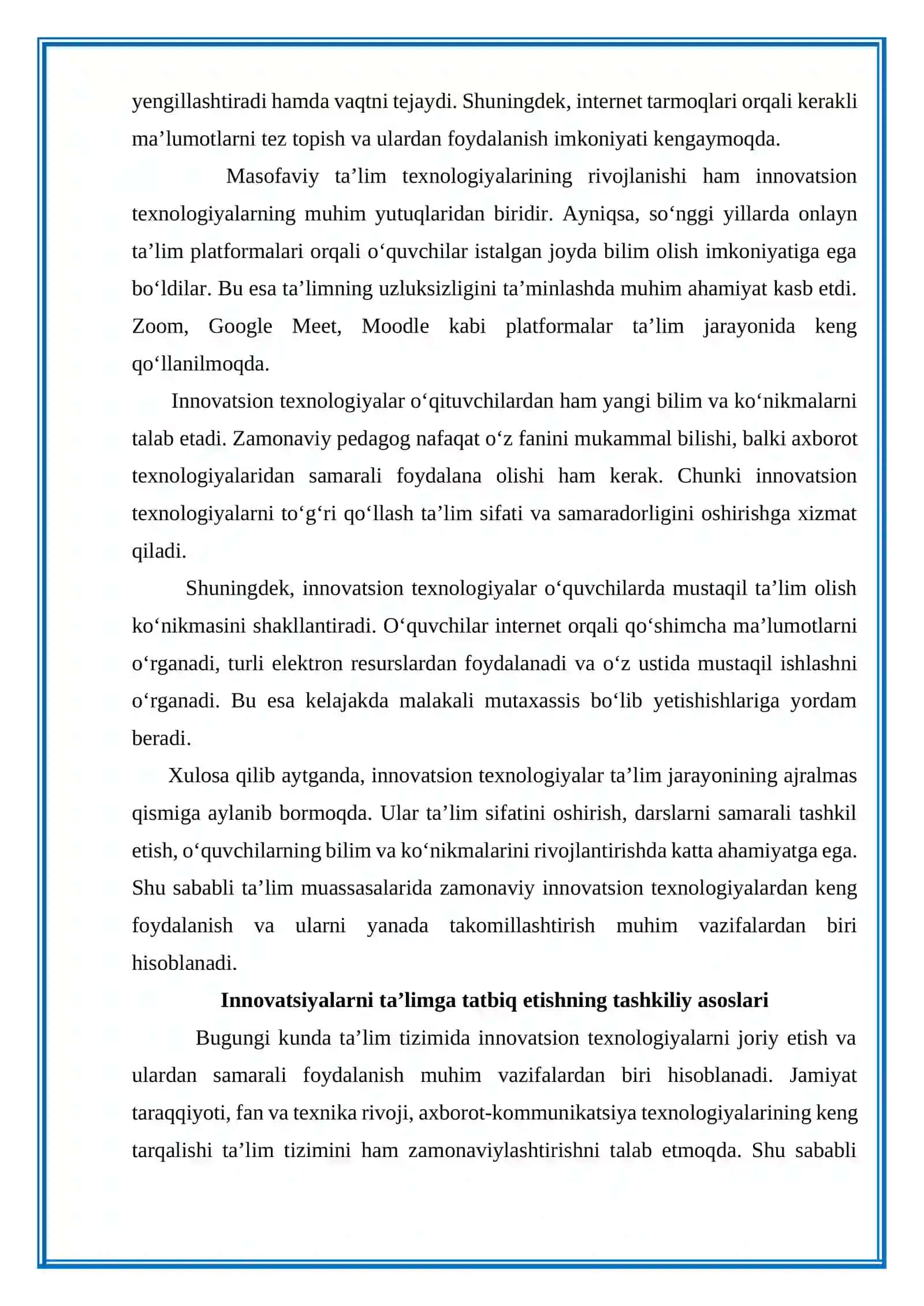 Innovatsiyalarni ta'lim jarayoniga tadbiq etishning tashkiliy pedagagik asoslari 3