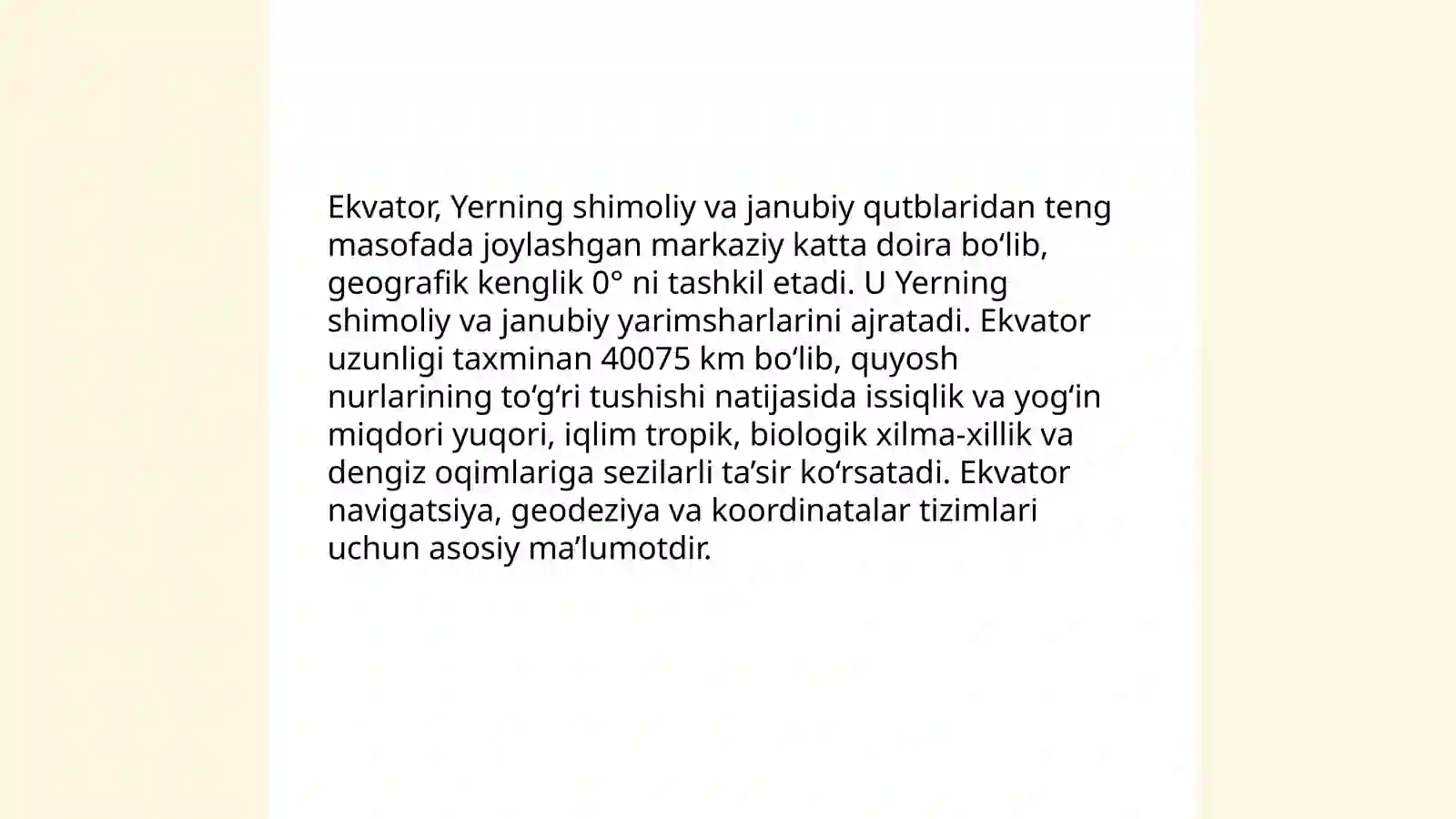 Ekvatorning xususiyatlari 3