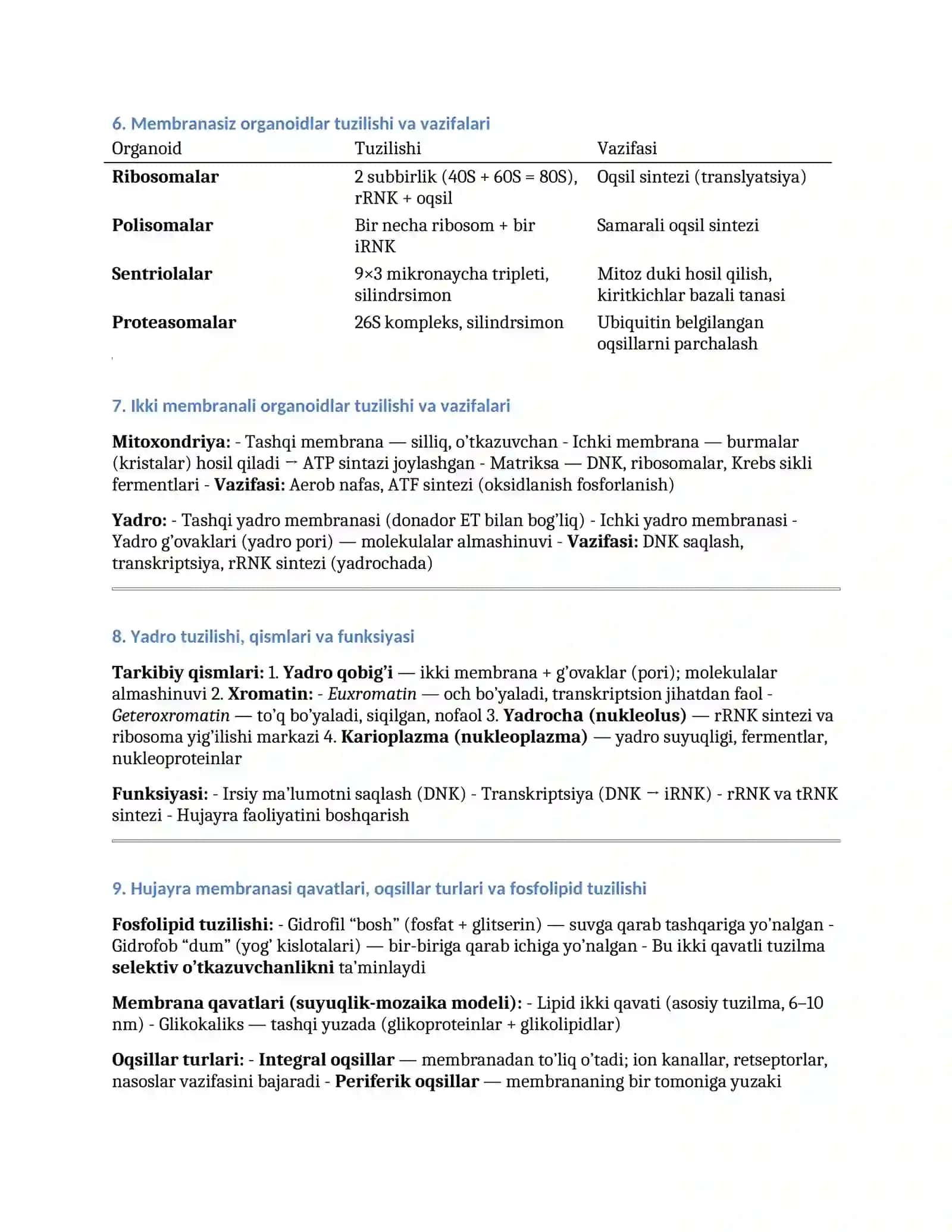 GISTOLOGIYA ORALIQ SAVOLLARI — TO’LIQ JAVOBLAR 3