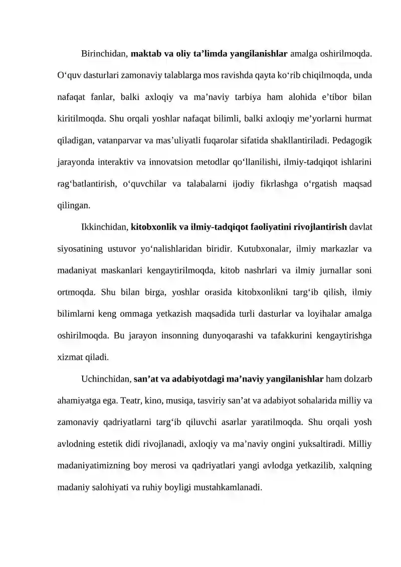 Yangi O‘zbekistonda amalga oshirilayotgan ma’naviy o‘zgarishlar 3