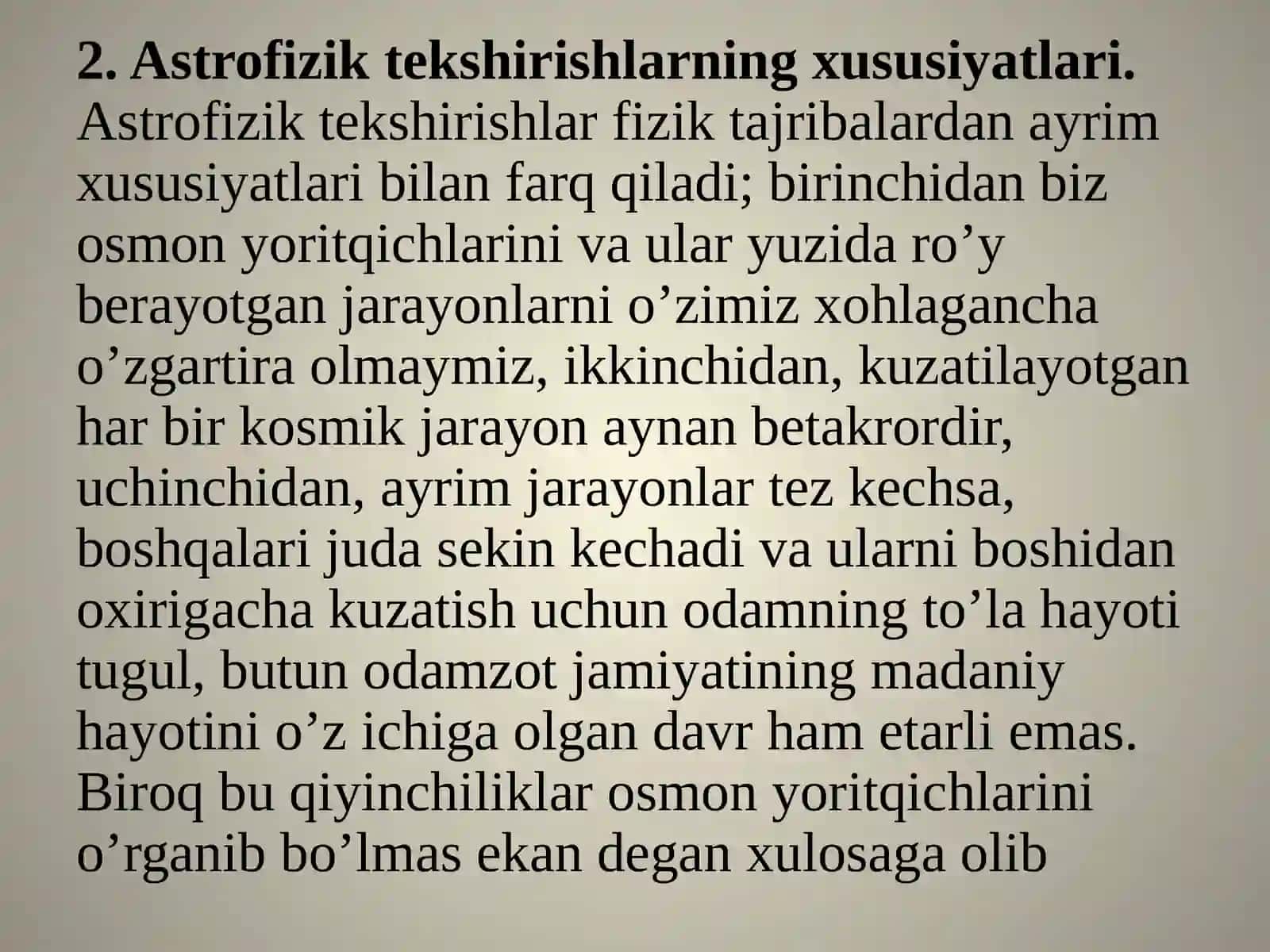 Astrofizikaning PREDMETI VA BO’LIMLARI 3