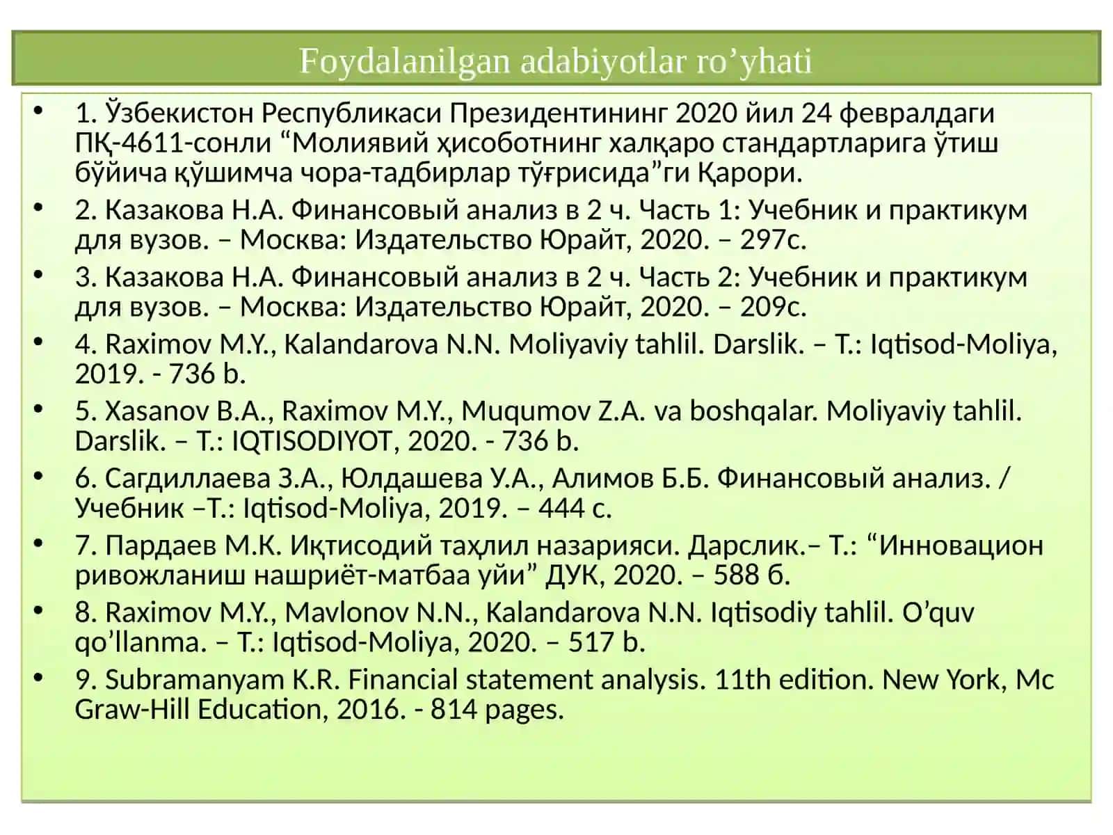 Debitorlik va kreditorlik qarzlari tahlili PPT 3