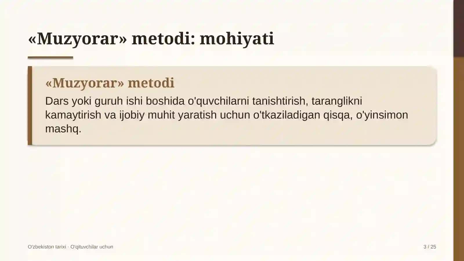 o'zbekiston tarixi darslarida muzyorar metodidan foydalanish 1117 3