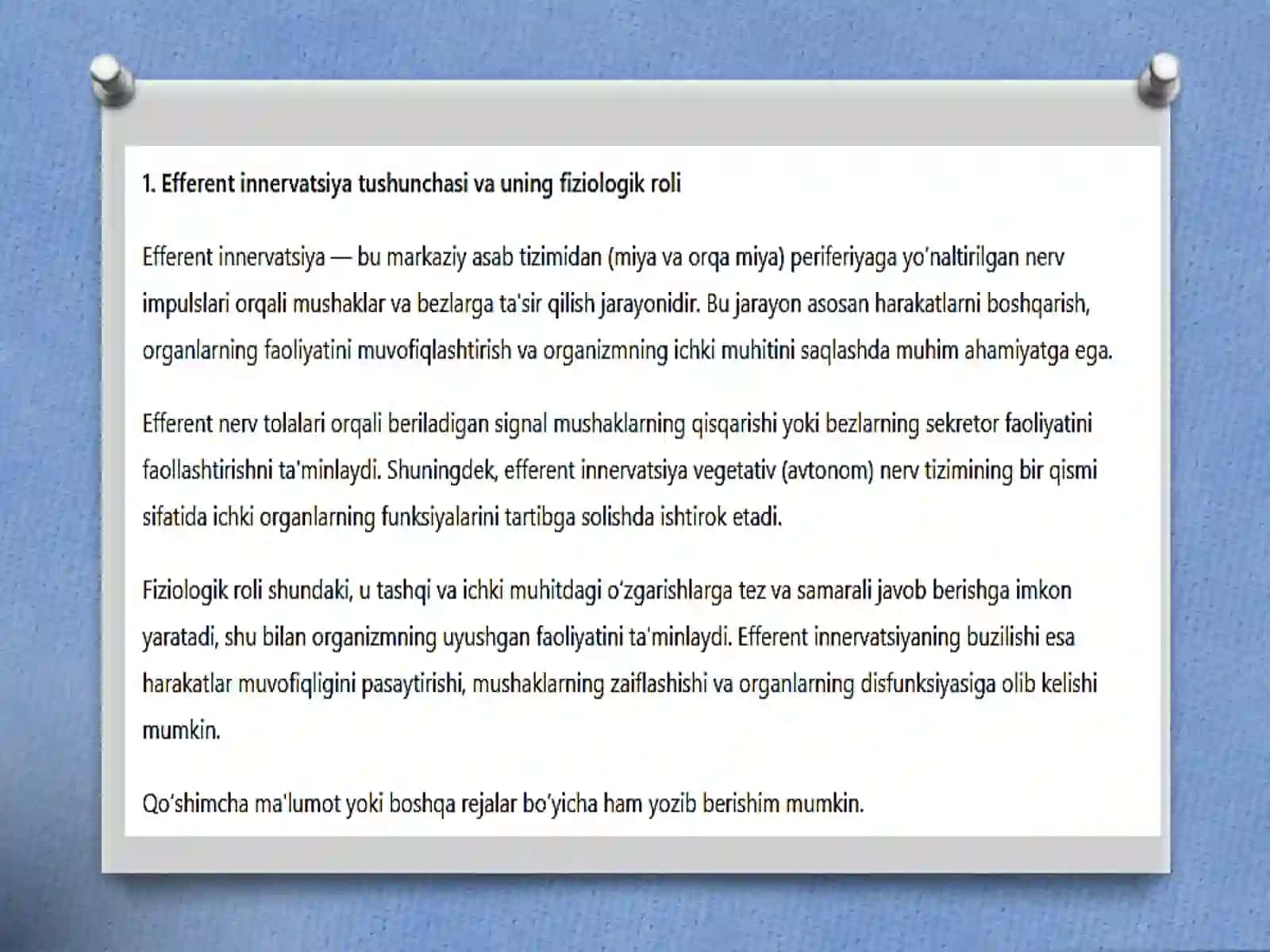Efferent Innervatsiya gata’sirqiluvchi moddalar 3