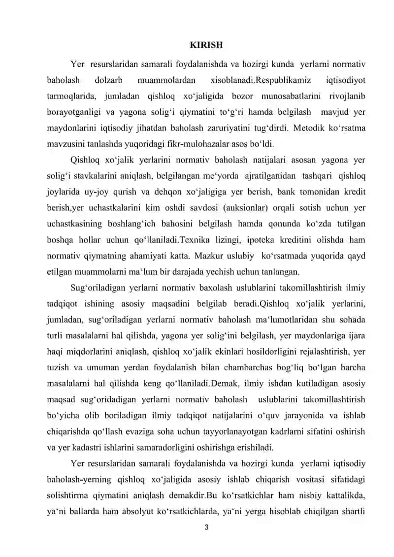 Tuproq bonitirovkasi va yerlarni iqtisodiy normativ baholash mavzusida kurs ishi 3