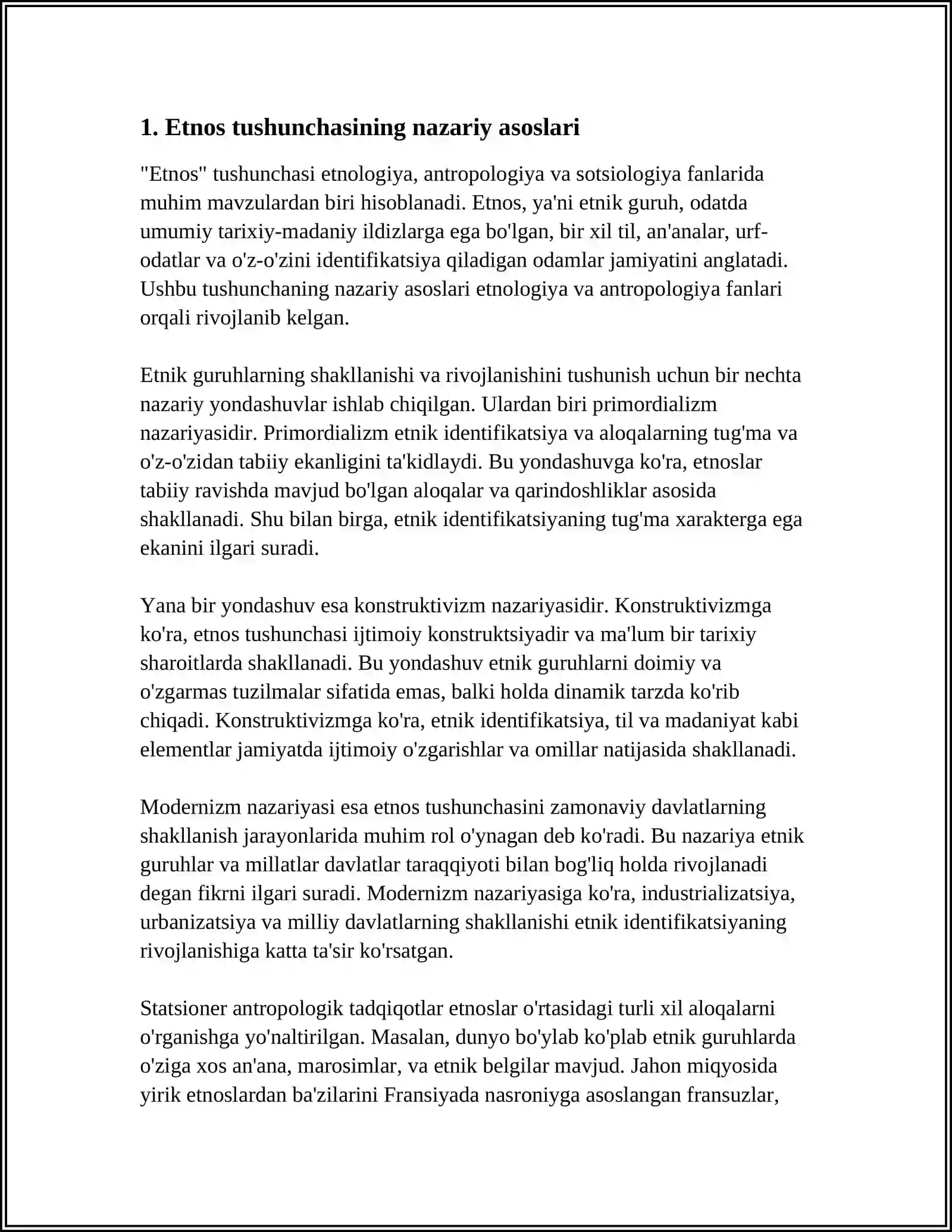 ETNOS VA MILLAT TUSHUNCHALARINING QIYOSIY TAHLILI. MILLAT XARAKTER VA ETNIK IDENTIKLIK 3