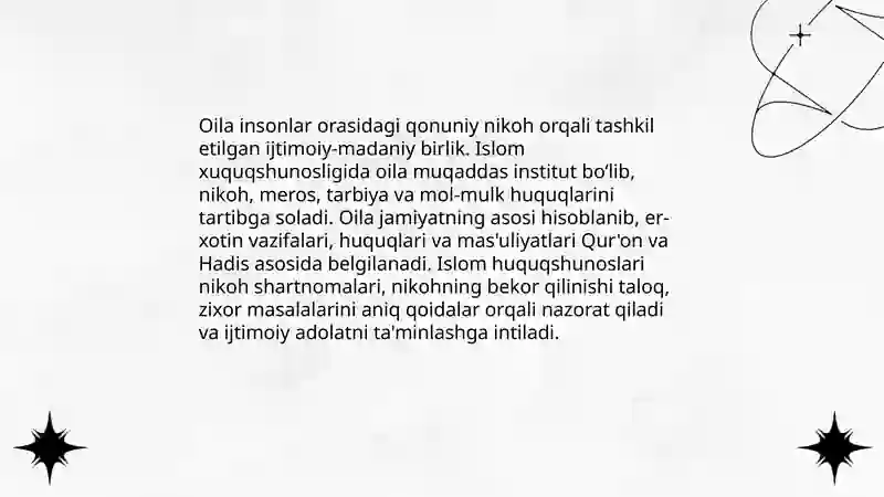 Islom xuquqshunoslogida oila,nikox,taloq,zixor tushunchalar 3