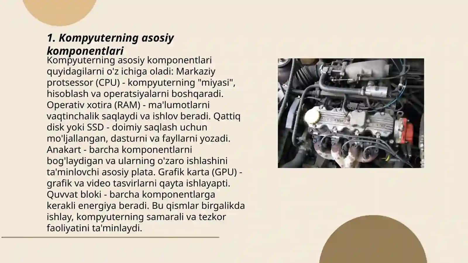 Kompyuter ularning asosiy xarakteristikalari, tuzilishi va foydalanish sohalari 3