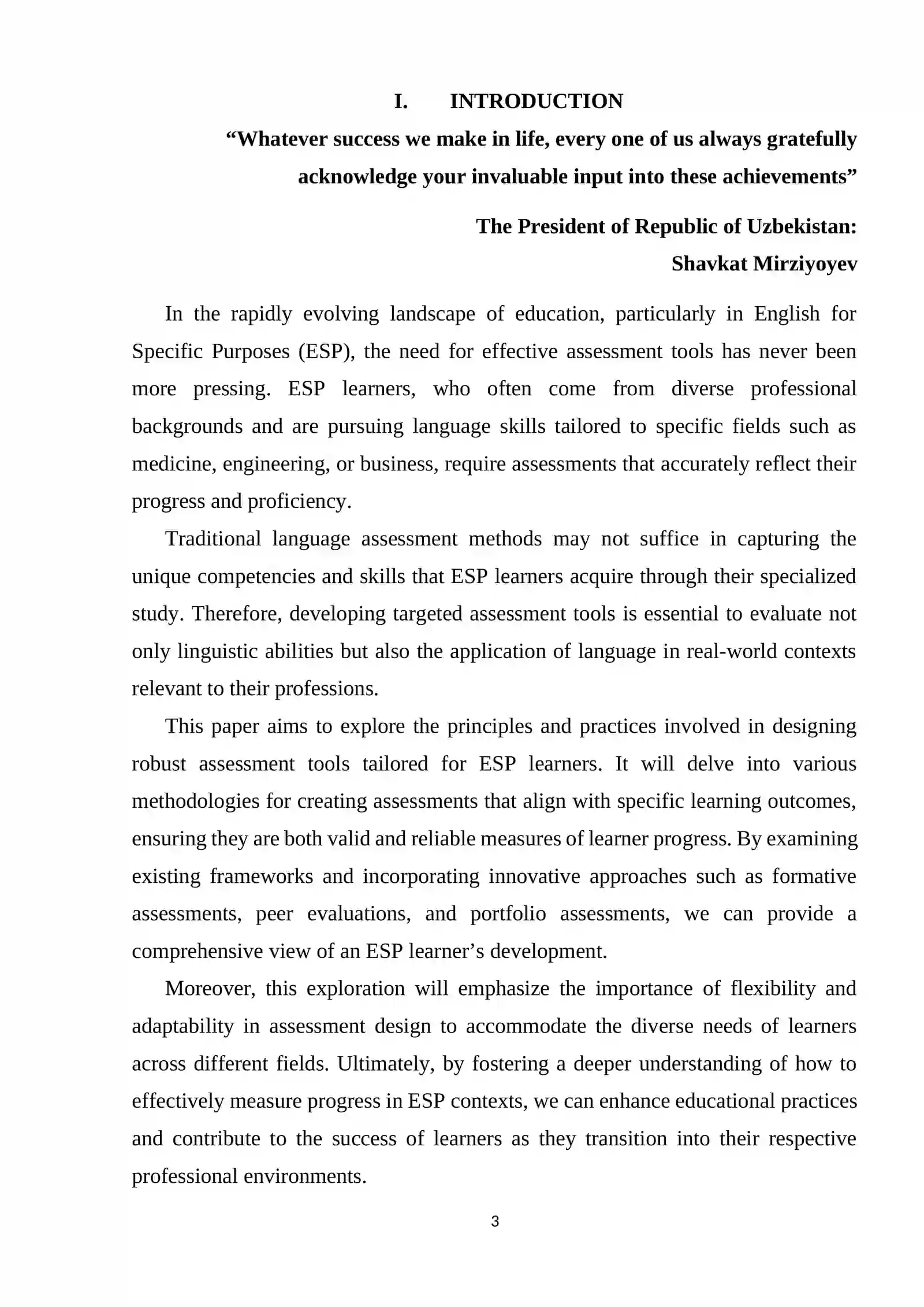 DEVELOPING ASSESSMENT TOOLS FOR MEASURING ESP LEARNERS' PROGRESS 3