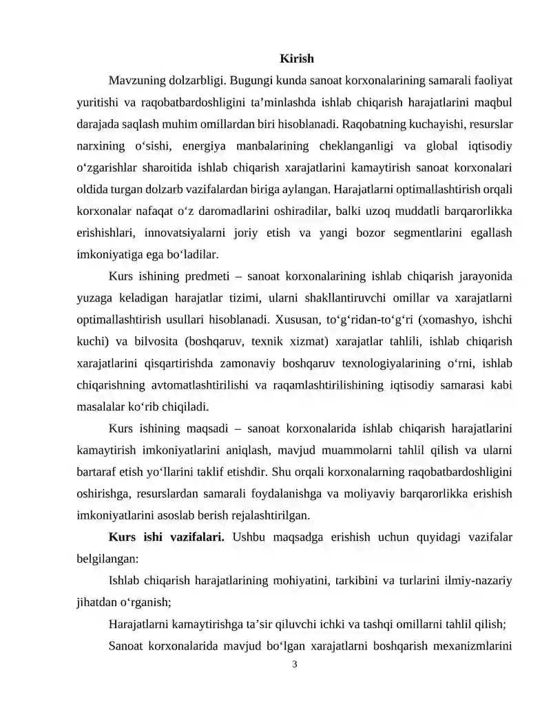 Sanoat korxonalarida ishlab chiqarish harajatlarini kamaytirish imkoniyatlari va yo‘llari 3