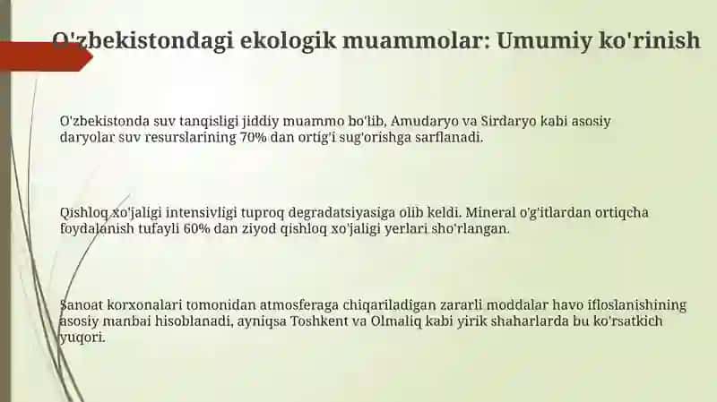 O'zbekistondagi Ekologik Muammolar: Asosiy Tendentsiyalar va Ta'sirlar 3