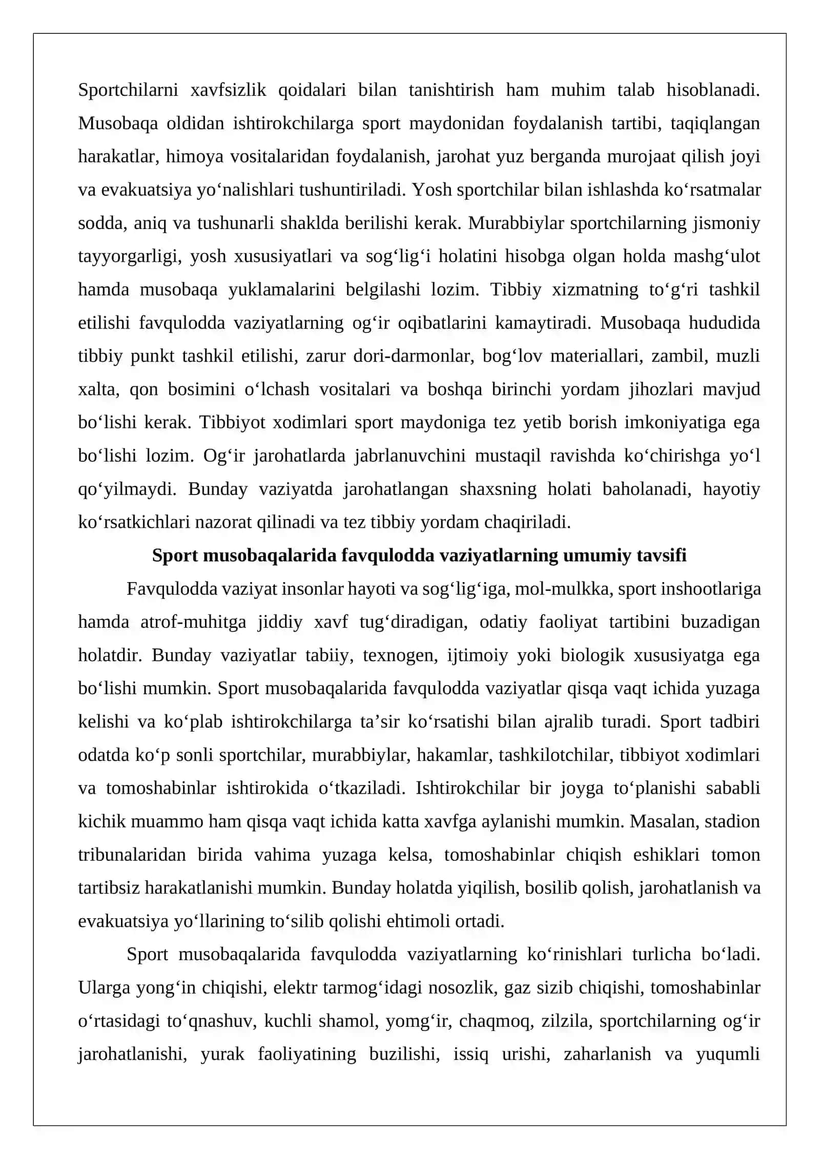 Sport musobaqalarida favqulodda vaziyatlarning oldini olish choralari 3