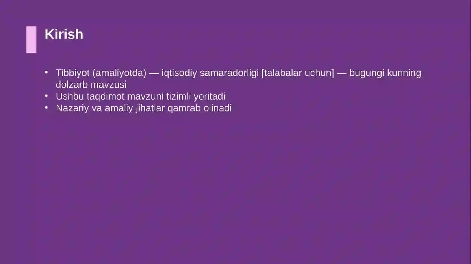 Tibbiyot (amaliyotda) — iqtisodiy samaradorligi [talabalar uchun] 3