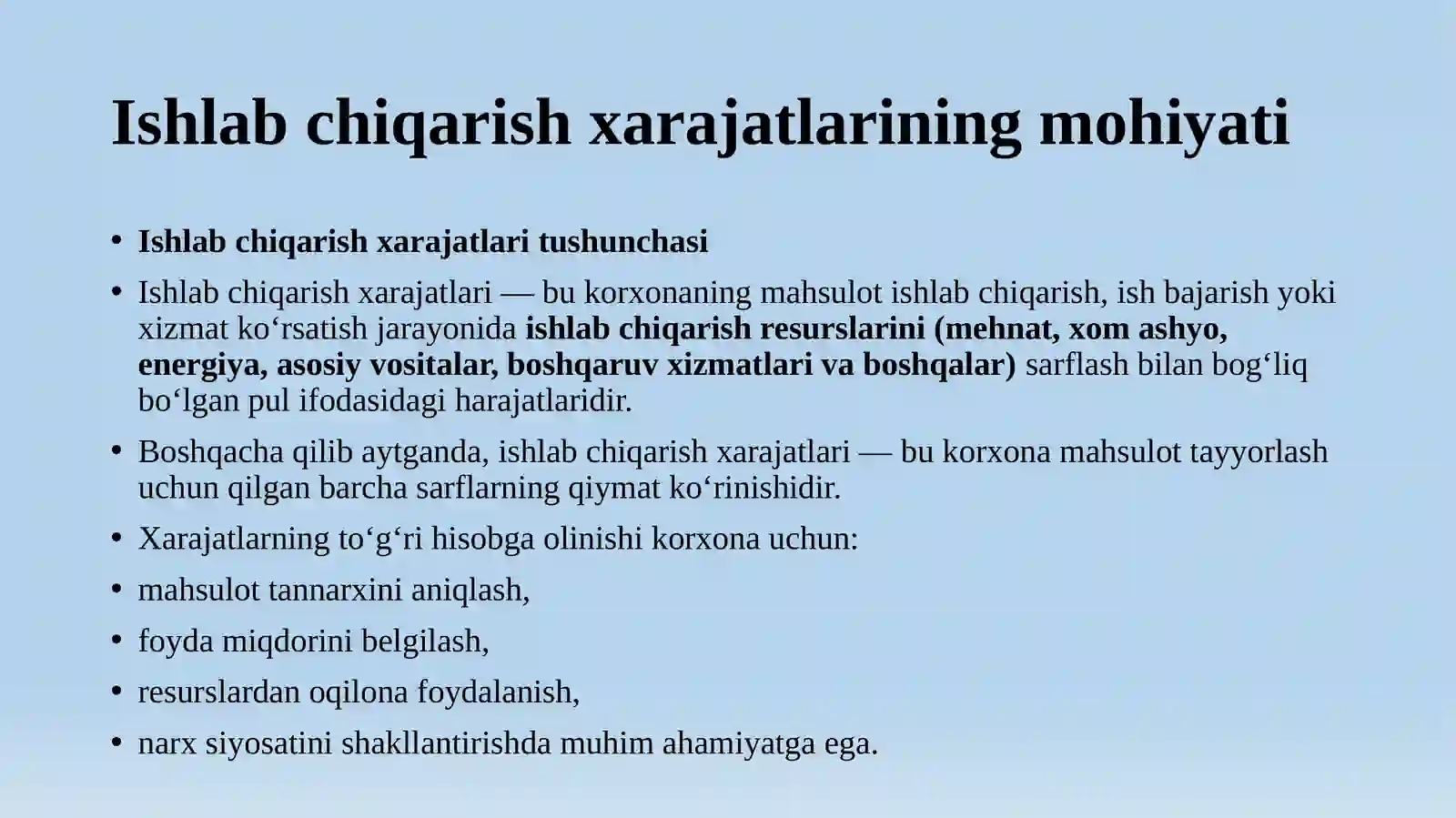 Ishlab chiqarish xarajatlari hisobi 3