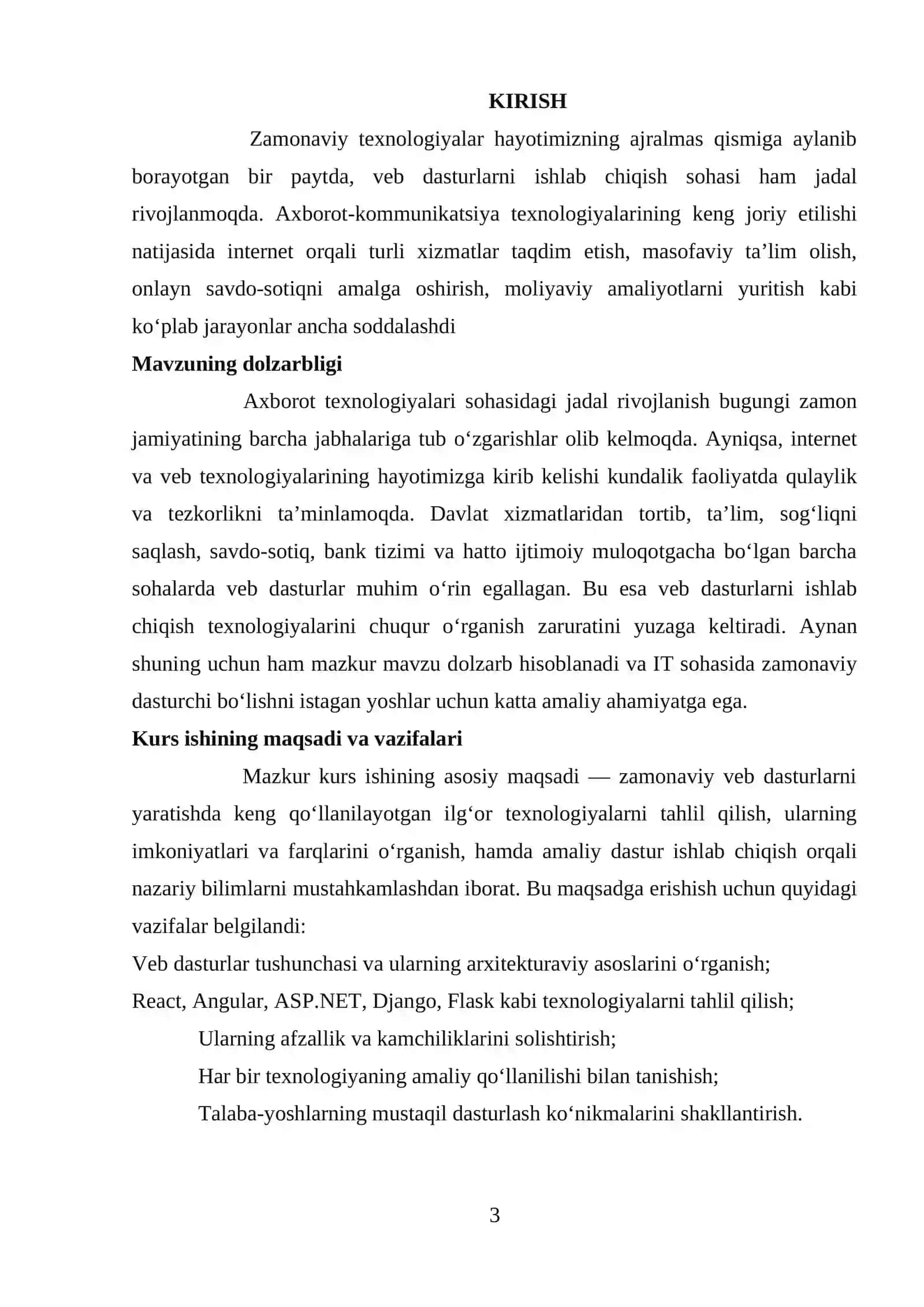 Veb dasturlarni ishlab chiqish texnologiyalari (React, Angular, ASP.NET, Django, Flask) 3