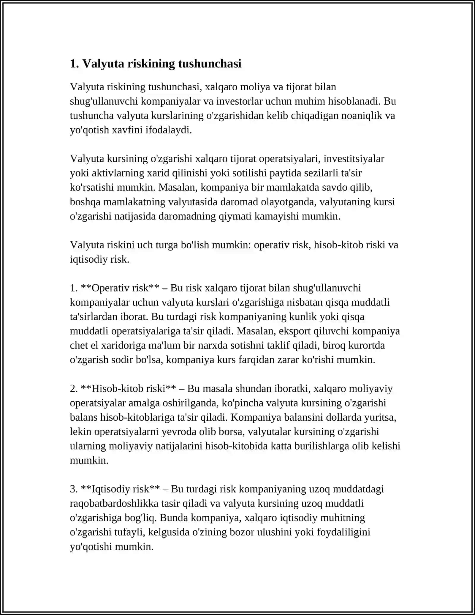FORVARD SHARTNOMALARI YORDAMIDA XALQARO IQTISODIY FAOLIYATDAGI VALYUTA RISKINI LEDJIRLASH 3