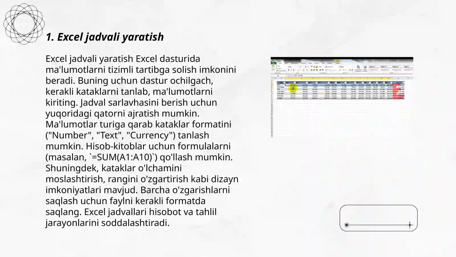 Microsoft Excel jadval muxarining vazifalar 3