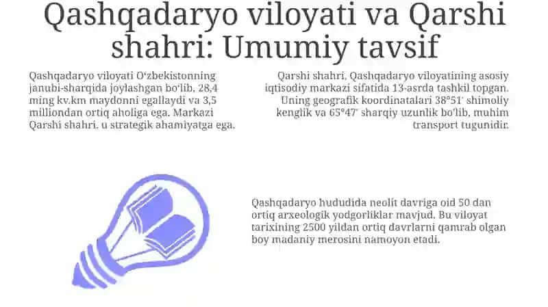 Qashqadaryo viloyati va Qarshi shahri: Umumiy tavsif 3