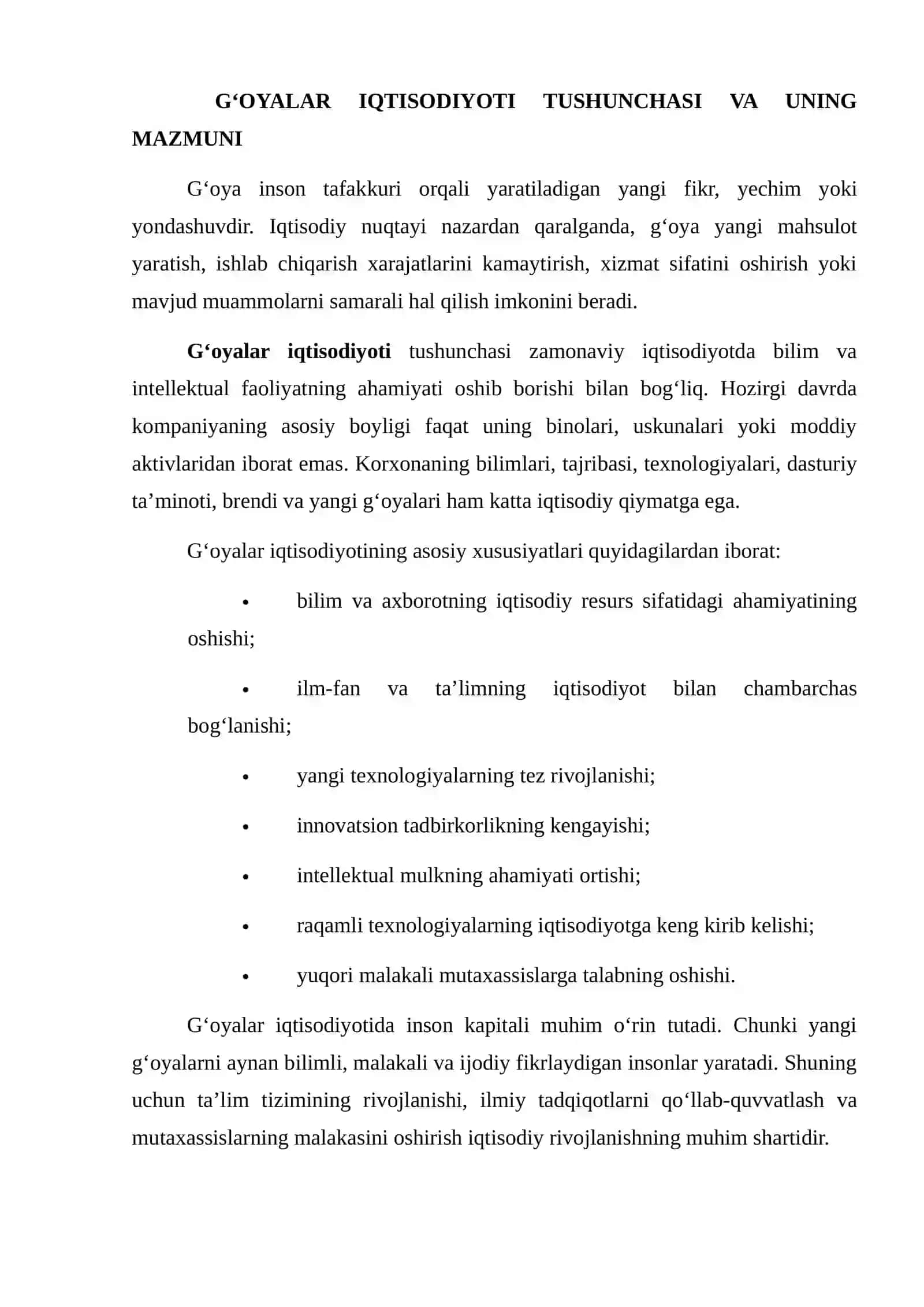 G‘OYALAR IQTISODIYOTI VA INNOVATSIYALARNING IQTISODIY O‘SISHDAGI ROLI 3