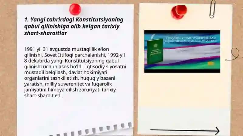 O'zbekiston Respublikasi Yangi tahrirdagi konstitutsiya ning qabul qılınishi va uni ning tarixiy ahamiyat 3