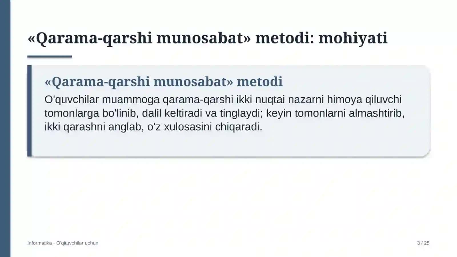 informatika darslarida qarama qarshi munosabat metodidan foydalanish 7650 3