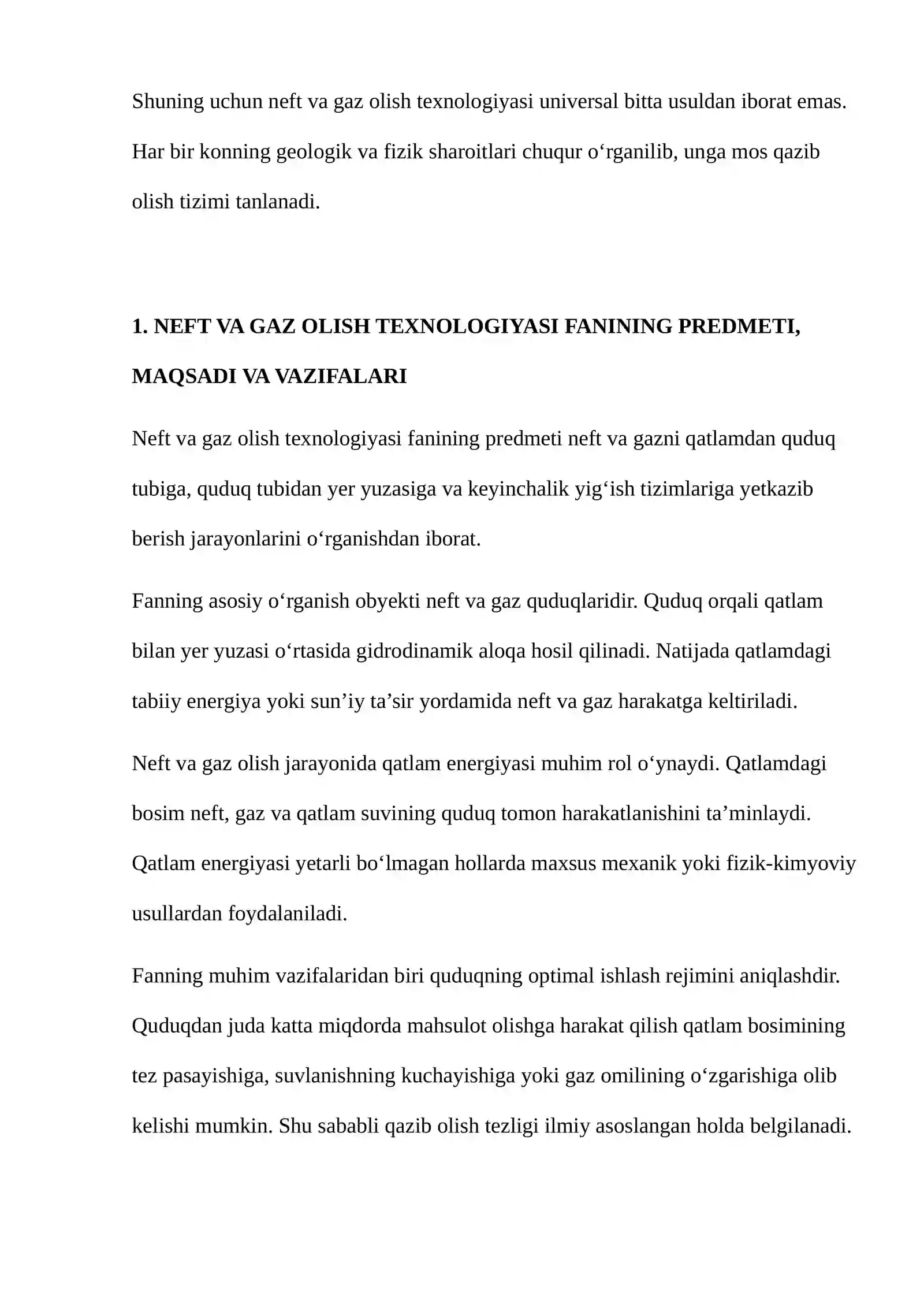 Neft va gaz olishning texnologiyasi va texniasi fanining predmeti va bilish usullari 3