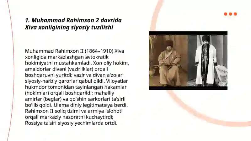 Muhammad Rahimxon 2 davrida Xiva xonligining ijtimoiy-iqtisodiy va siyosiy hayoti 3