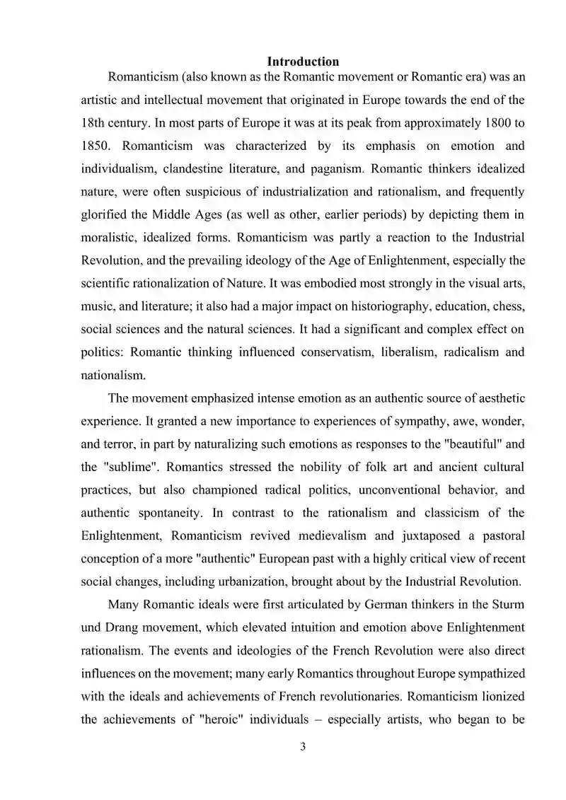 ENGLISH ROMANTICISM AND ITS DEVELOPMENT 3
