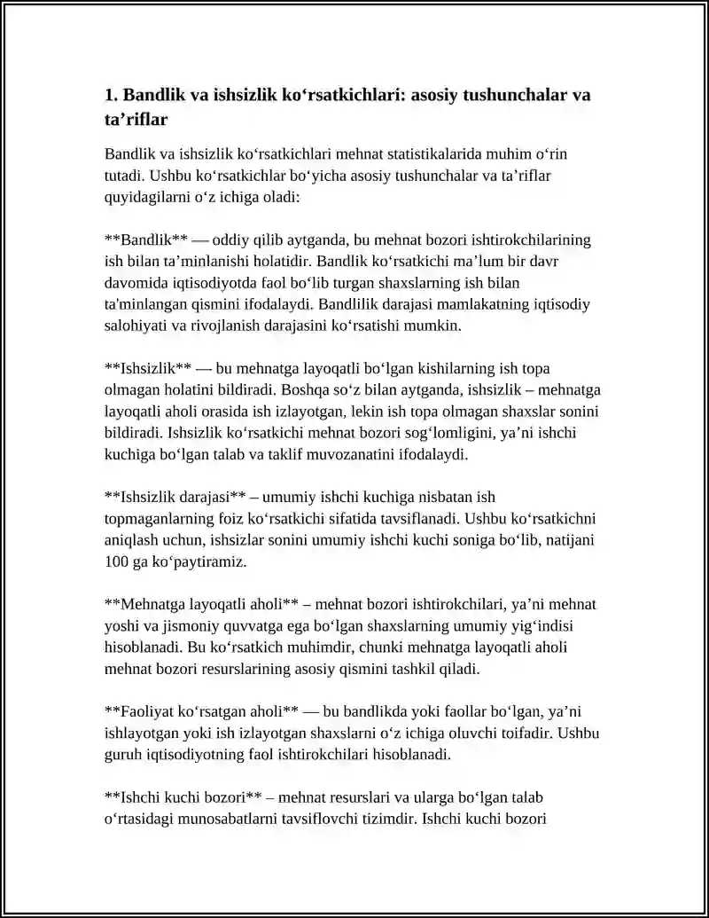 MEHNAT STATISTIKA:BANDLIK VA ISHSIZLIK KO‘RSATKICHLARI 3