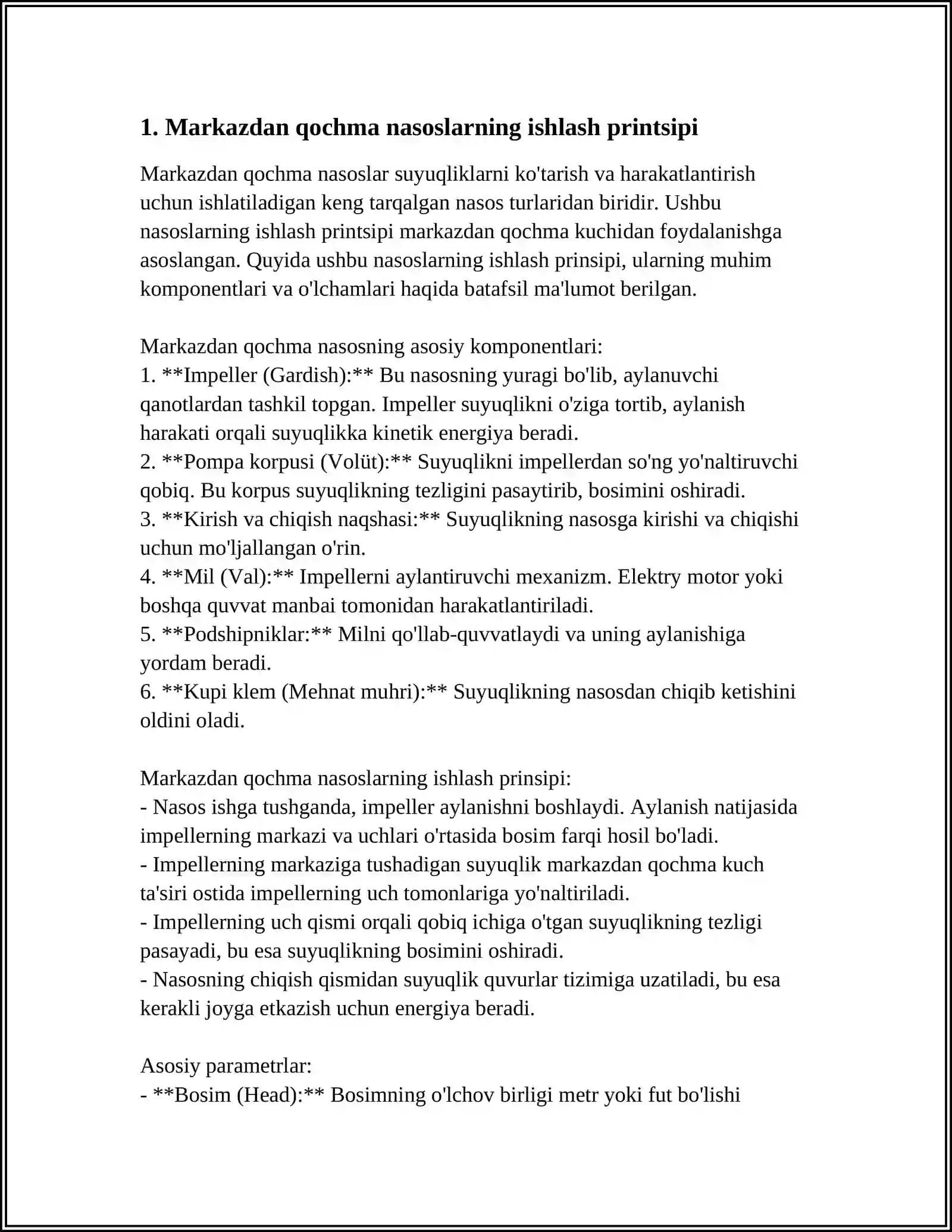 SUYUQLIKLARNI UZATISH NASOSLAR.MARKAZDAN QOCHMA NASOSLAR 3